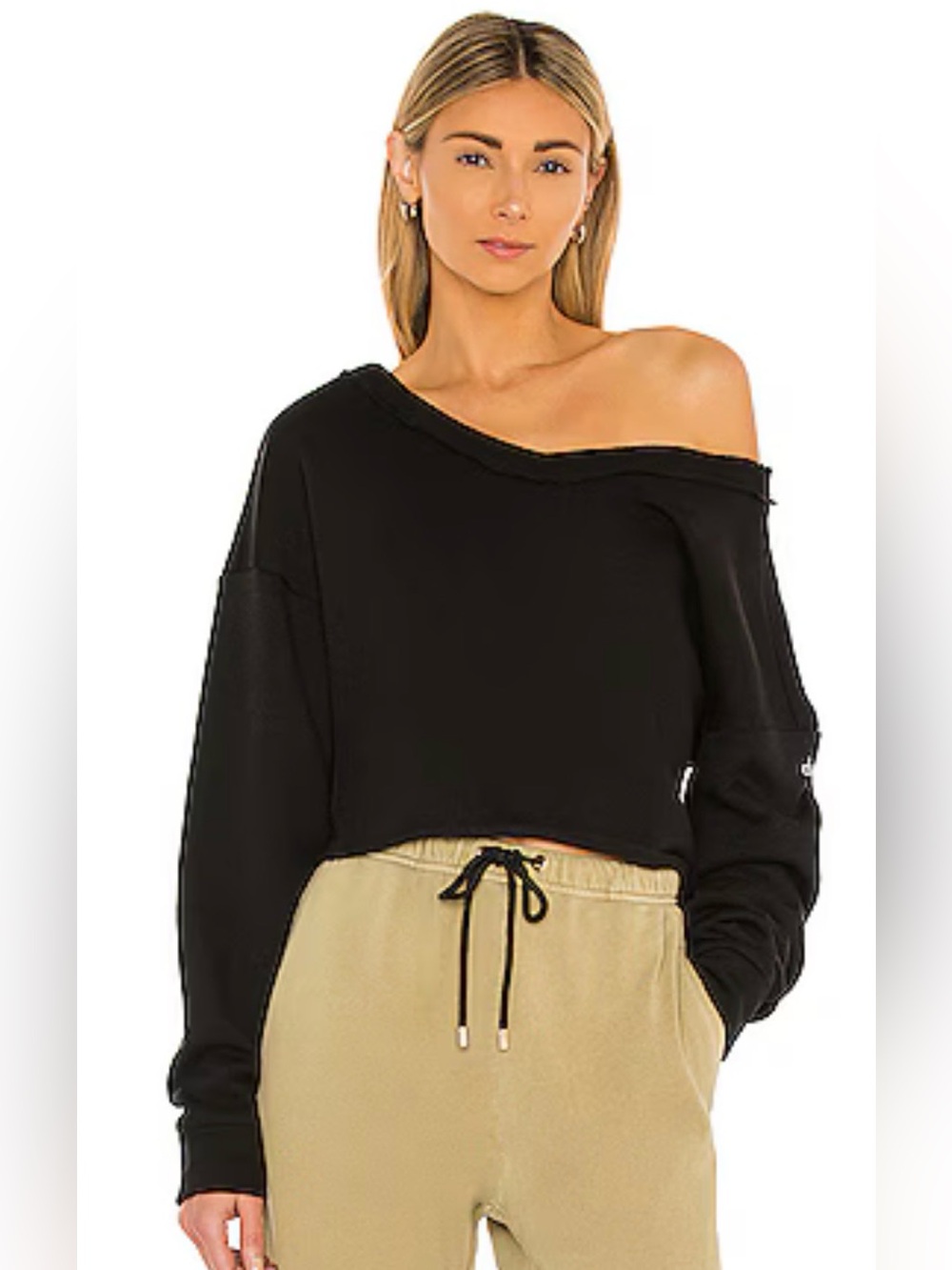 Alo Prima Off-The-Shoulder Pullover - Black Size XS